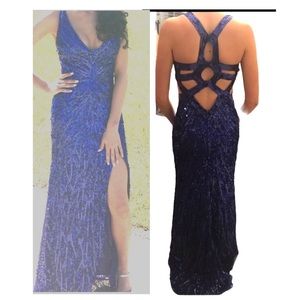 Primavera cobalt blue sequined prom dress size 0